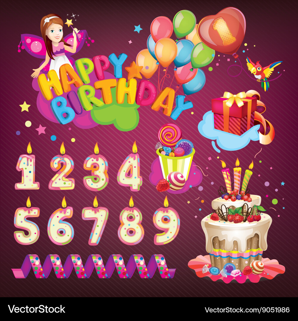 Colorful Birthday Celebration Set Vector Image