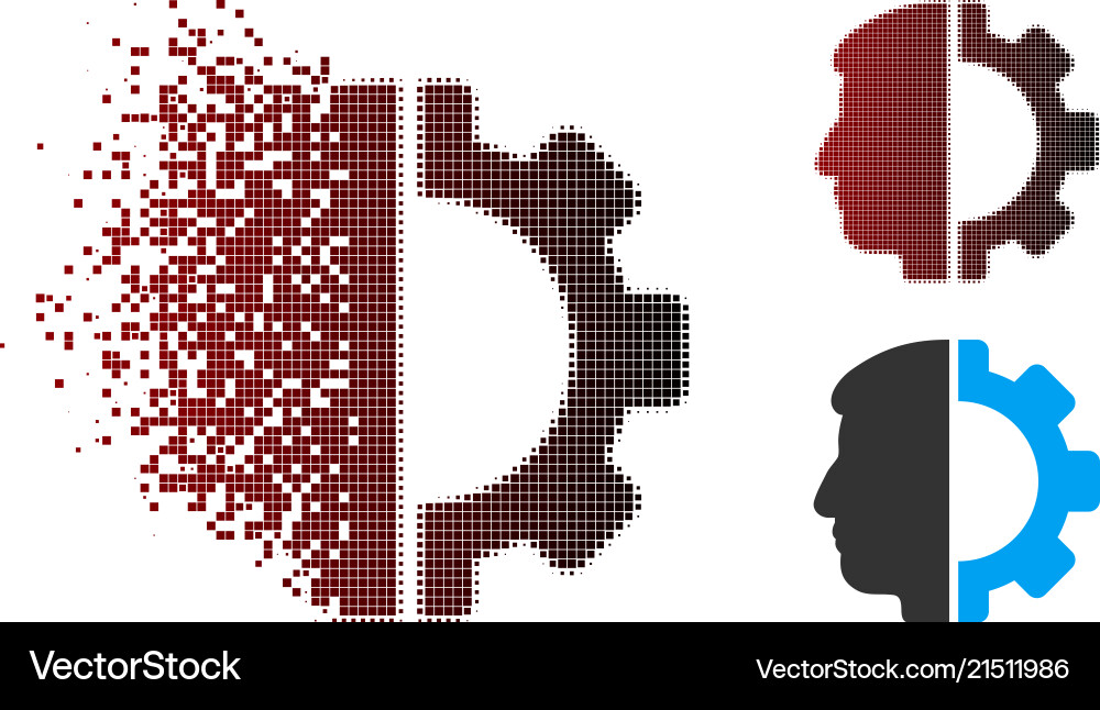 Dissolved pixel halftone android head icon Dissolved pixel halftone android head icon vector image