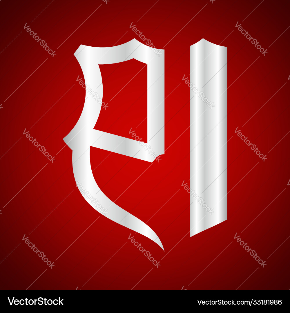 Initials p i shield shape with silver color Initials p i shield shape with silver color Vector Image