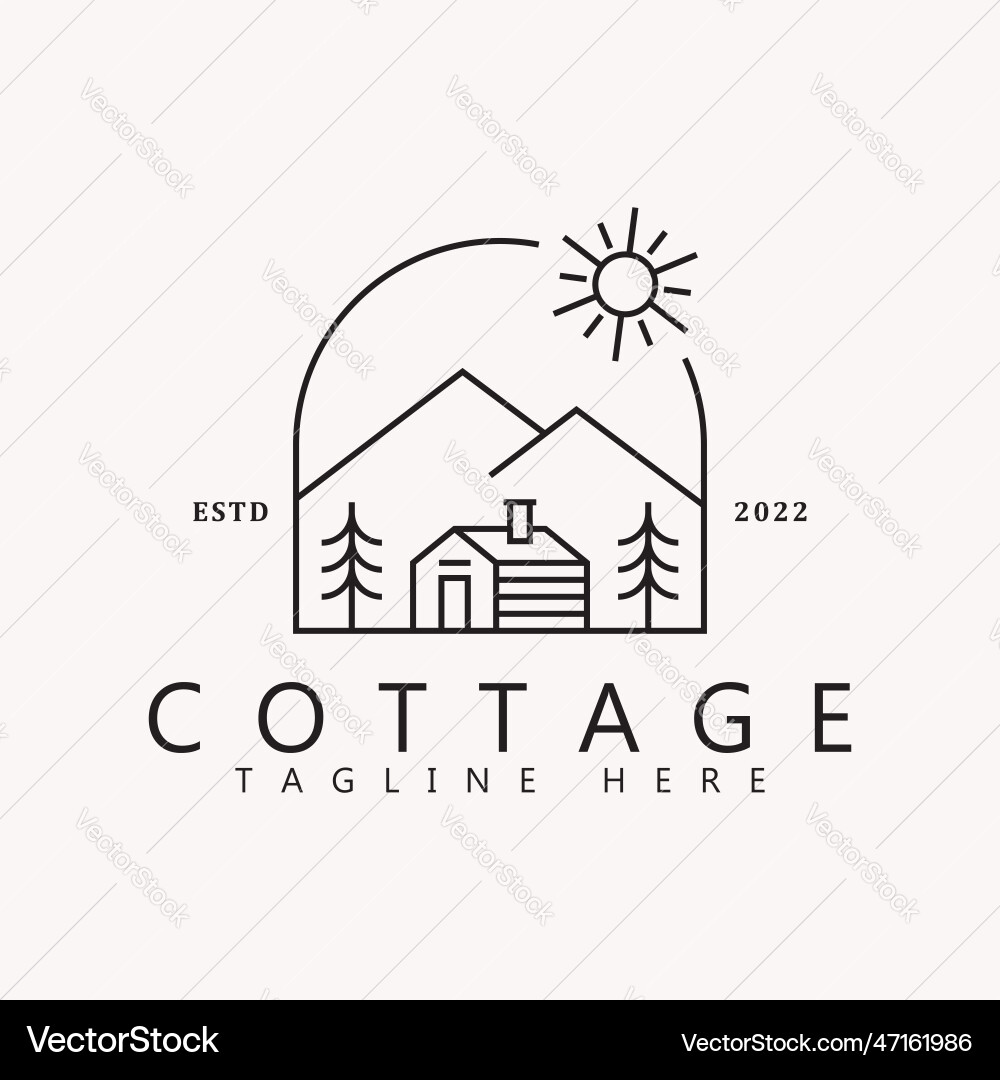 Logo cottage panorama mountain and pine tree Logo cottage panorama mountain and pine tree vector image