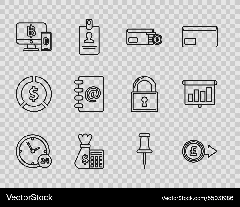 Set line clock 24 hours computer monitor mobile Set line clock 24 hours computer monitor mobile Vector Image
