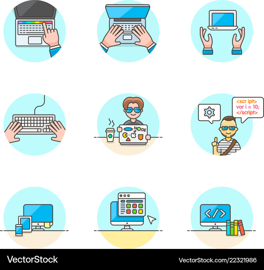 Set von Multicolor Computer-Programmierungs-Icons vektorbild