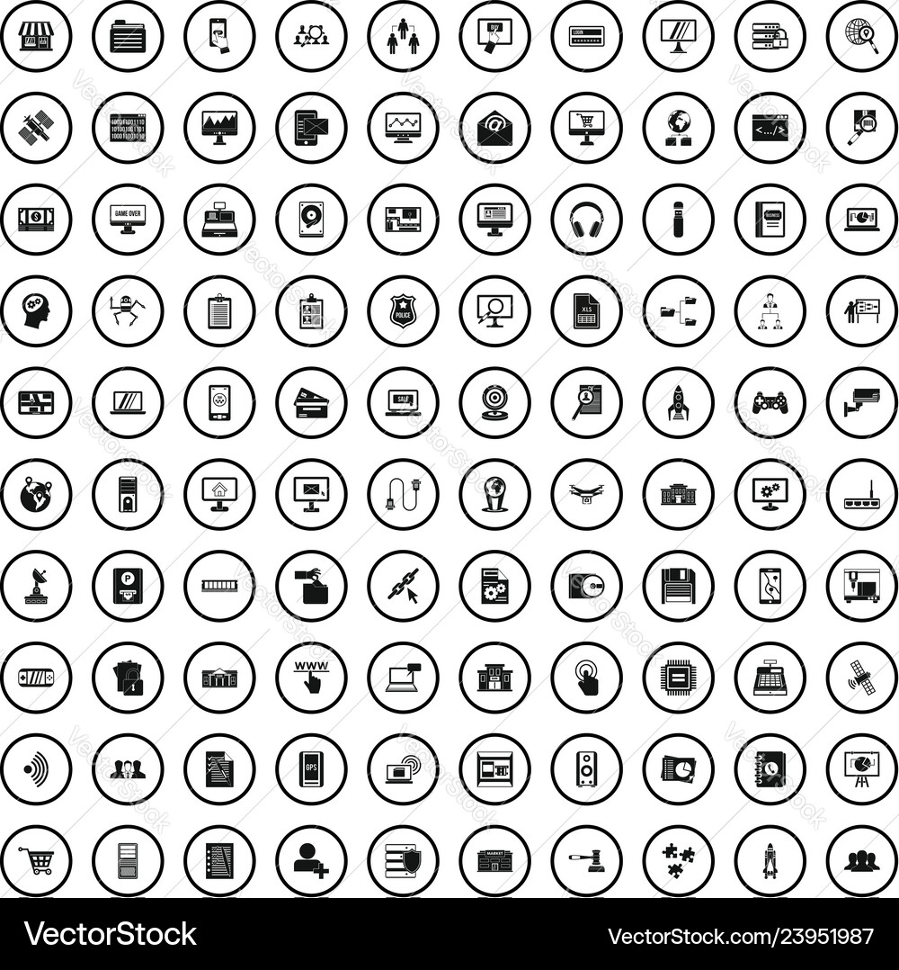 100 database icons set simple style 100 database icons set simple style Vector Image