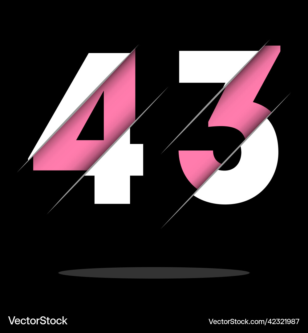 43 4 3 number logo design with a creative cut Vector Image