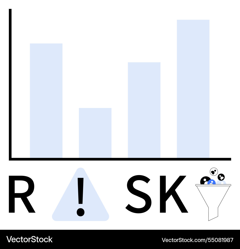 Bar graph and funnel highlighting data risks Bar graph and funnel highlighting data risks vector image