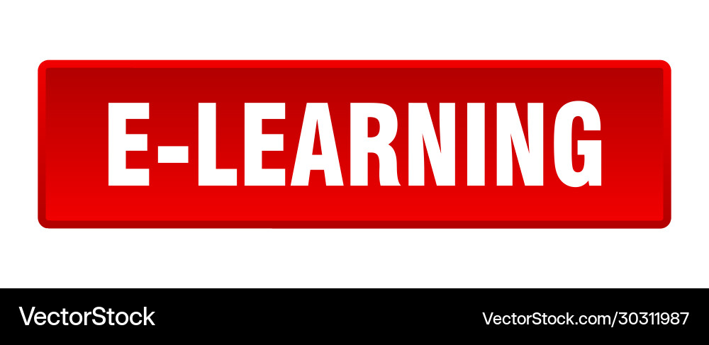 E-learning button square red push Vector Image