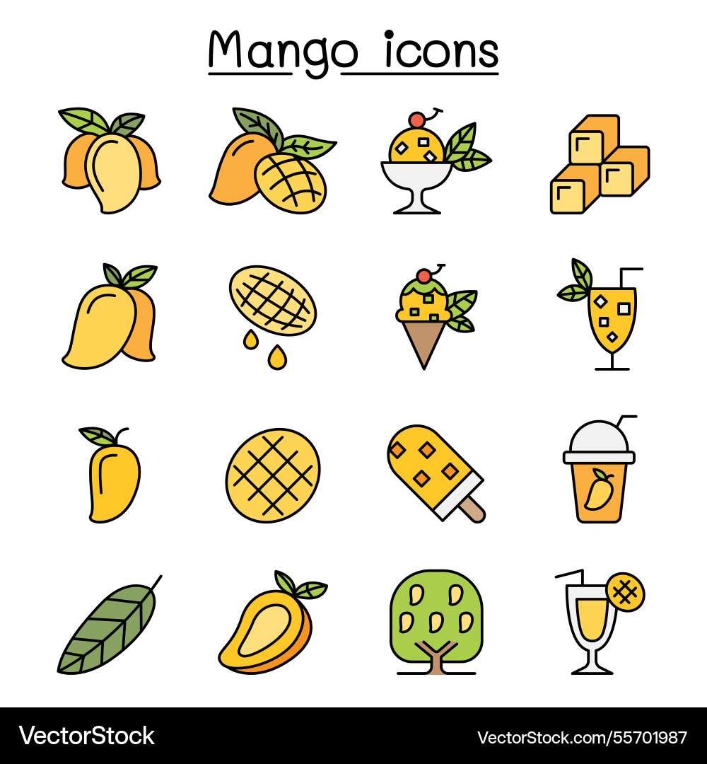 Mango icon set in colorline style Mango icon set in colorline style Vector Image