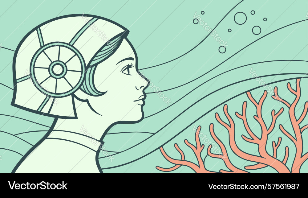 Profile with spiral shell ocean reflection Vector Image