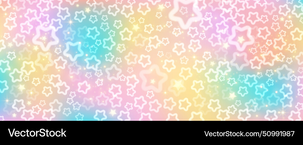 Rainbow sky with stars and bokeh kawaii fantasy vector image