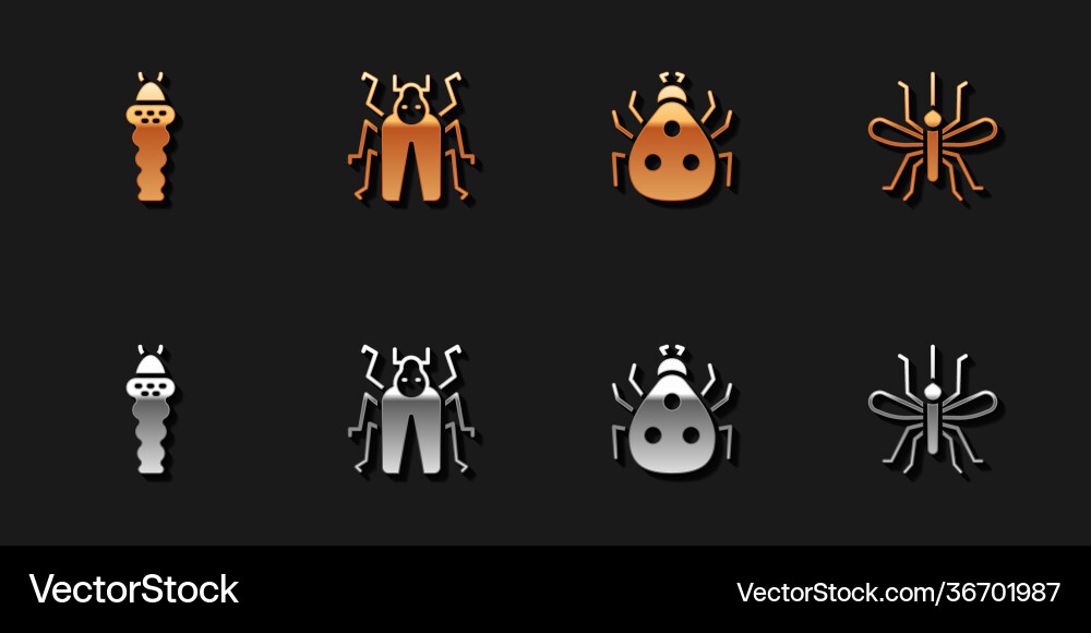 Set larva insect beetle bug ladybug and mosquito Set larva insect beetle bug ladybug and mosquito Vector Image