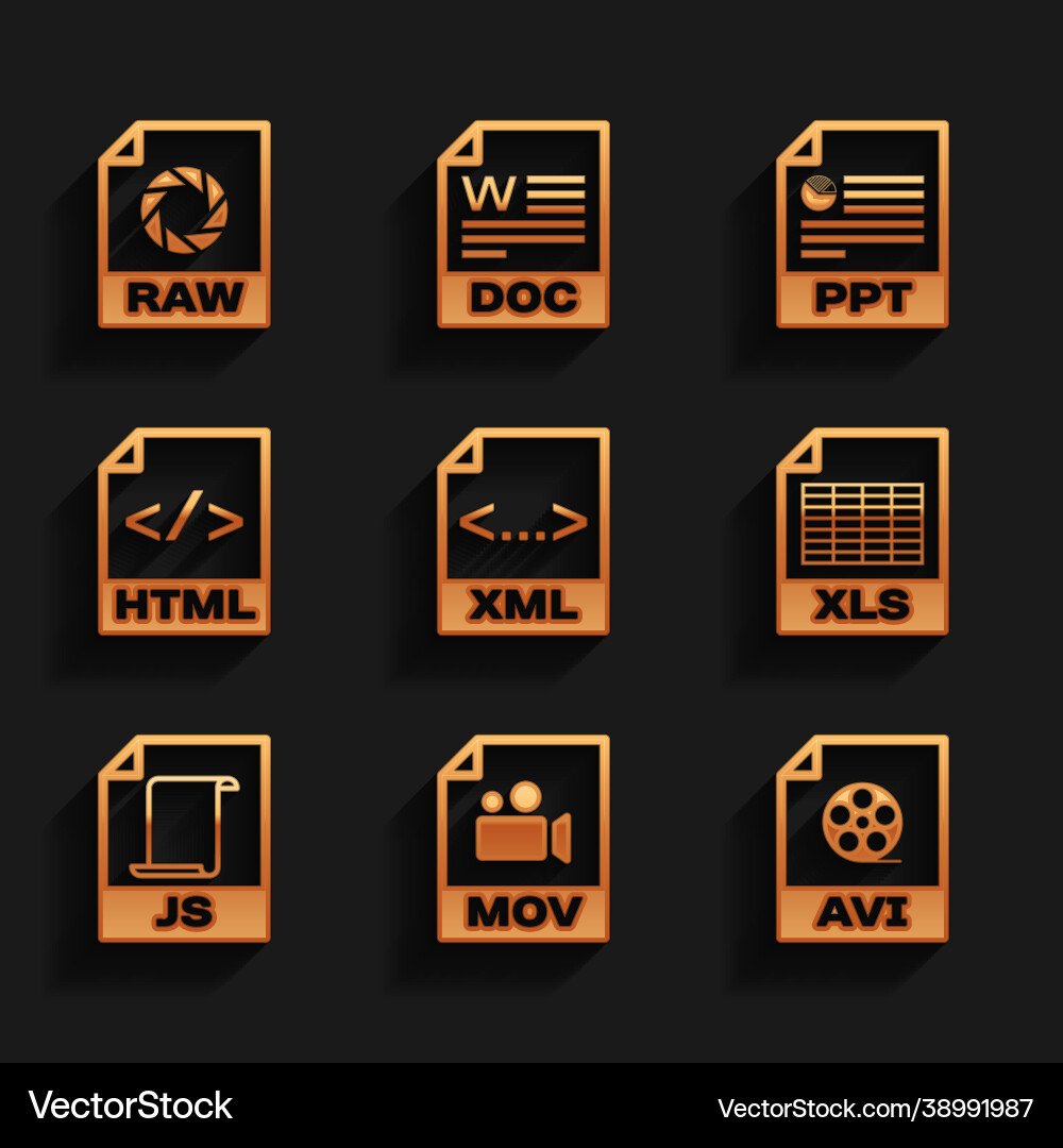 Set xml file document mov avi xls js and html Set xml file document mov avi xls js and html vector image