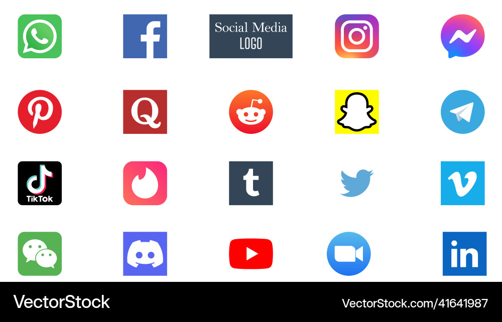 Social media logo set on white background Social media logo set on white background vector image