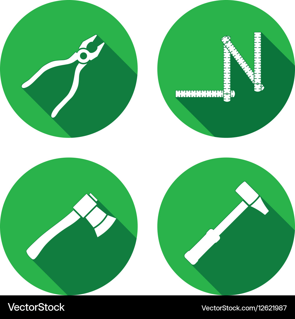 Tool icons set axe hammer zigzag folding rule Vector Image