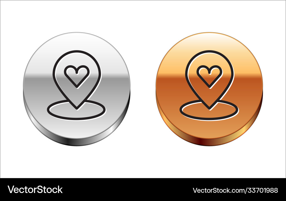 Black line map pointer with heart icon isolated Black line map pointer with heart icon isolated vector image