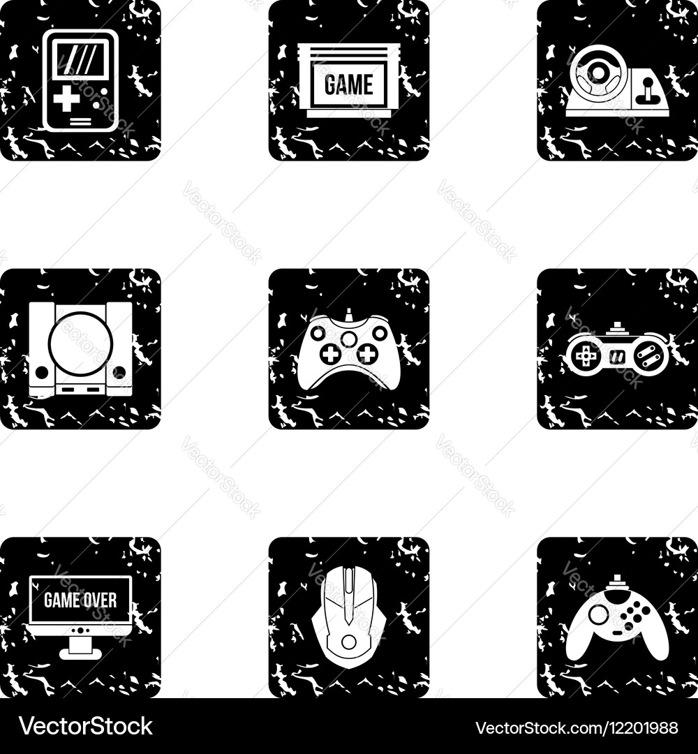 Game online icons set grunge style Vector Image