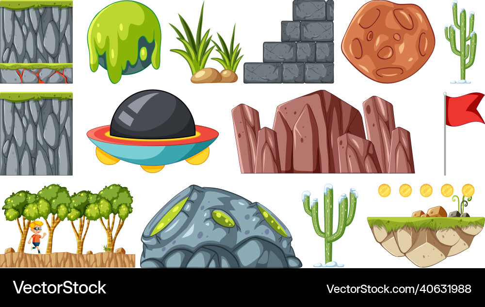 Set of isolated fantasy space game objects Set of isolated fantasy space game objects vector image