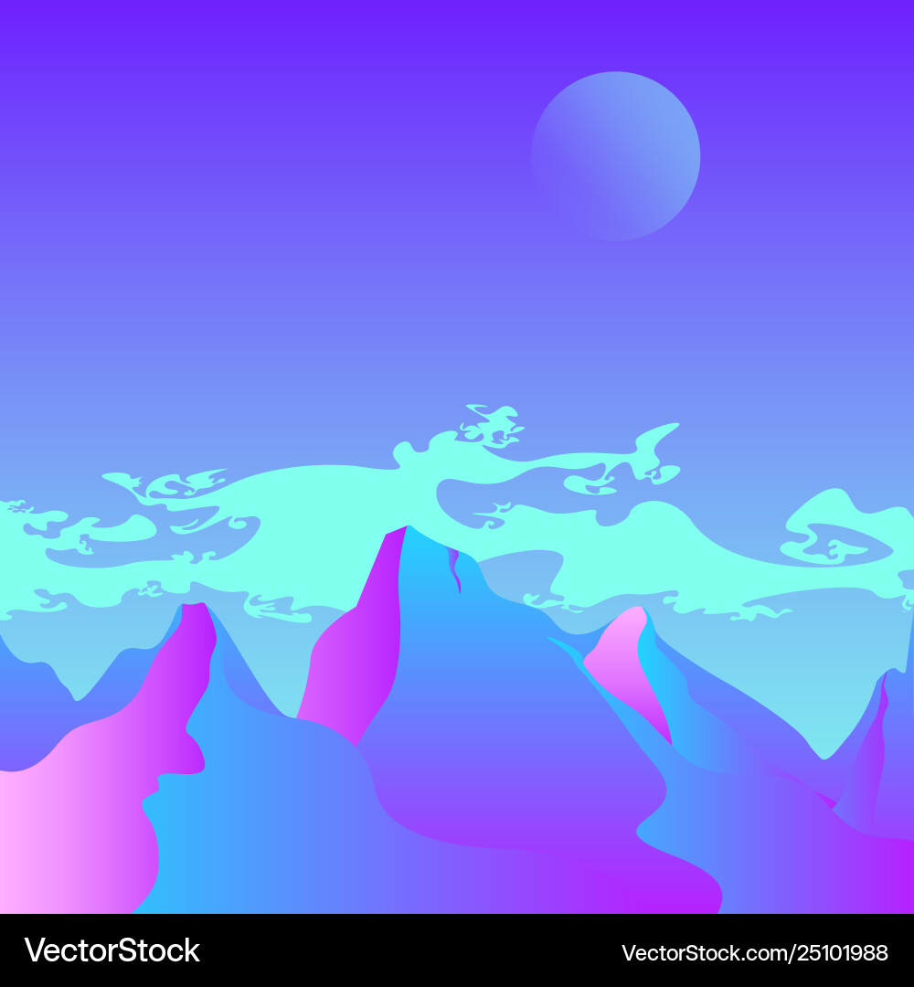 Synthwave Gradient with Moon and Mountains vector image