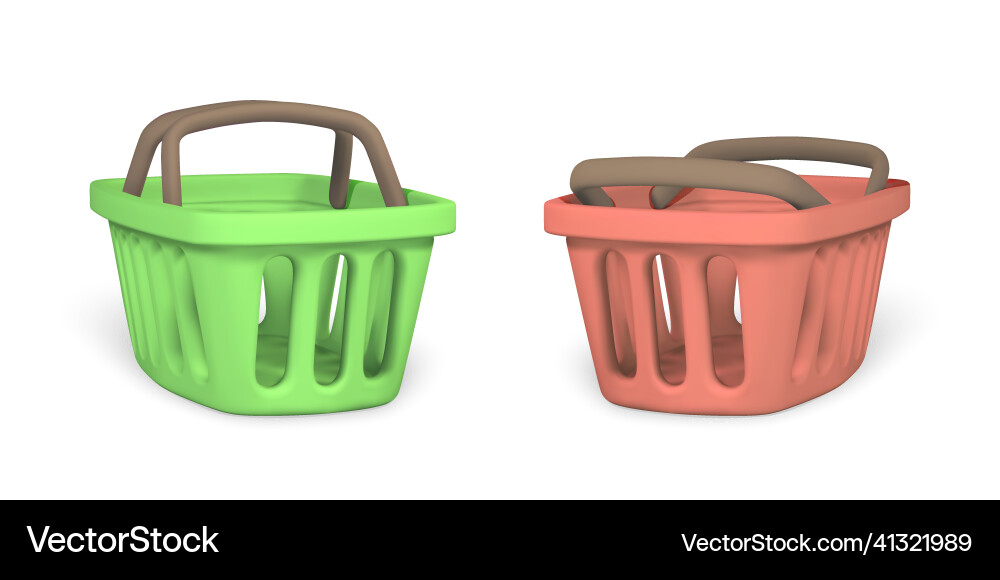 3d empty green and red shopping baskets vector image