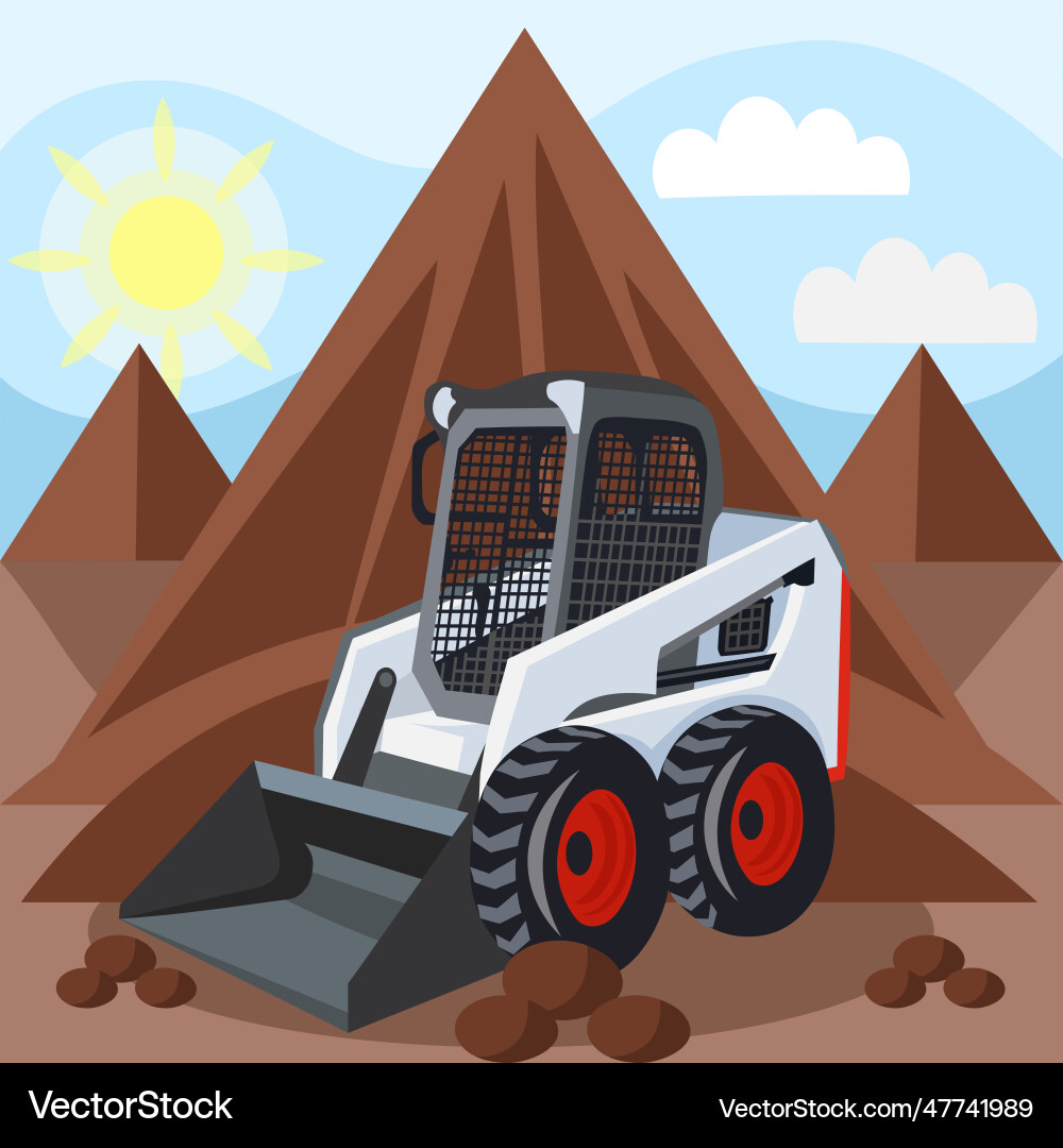 Bobcat Ladegerät auf Baugrundstück während der Arbeit Bobcat Ladegerät auf Baugrundstück während der Arbeit vektorbild
