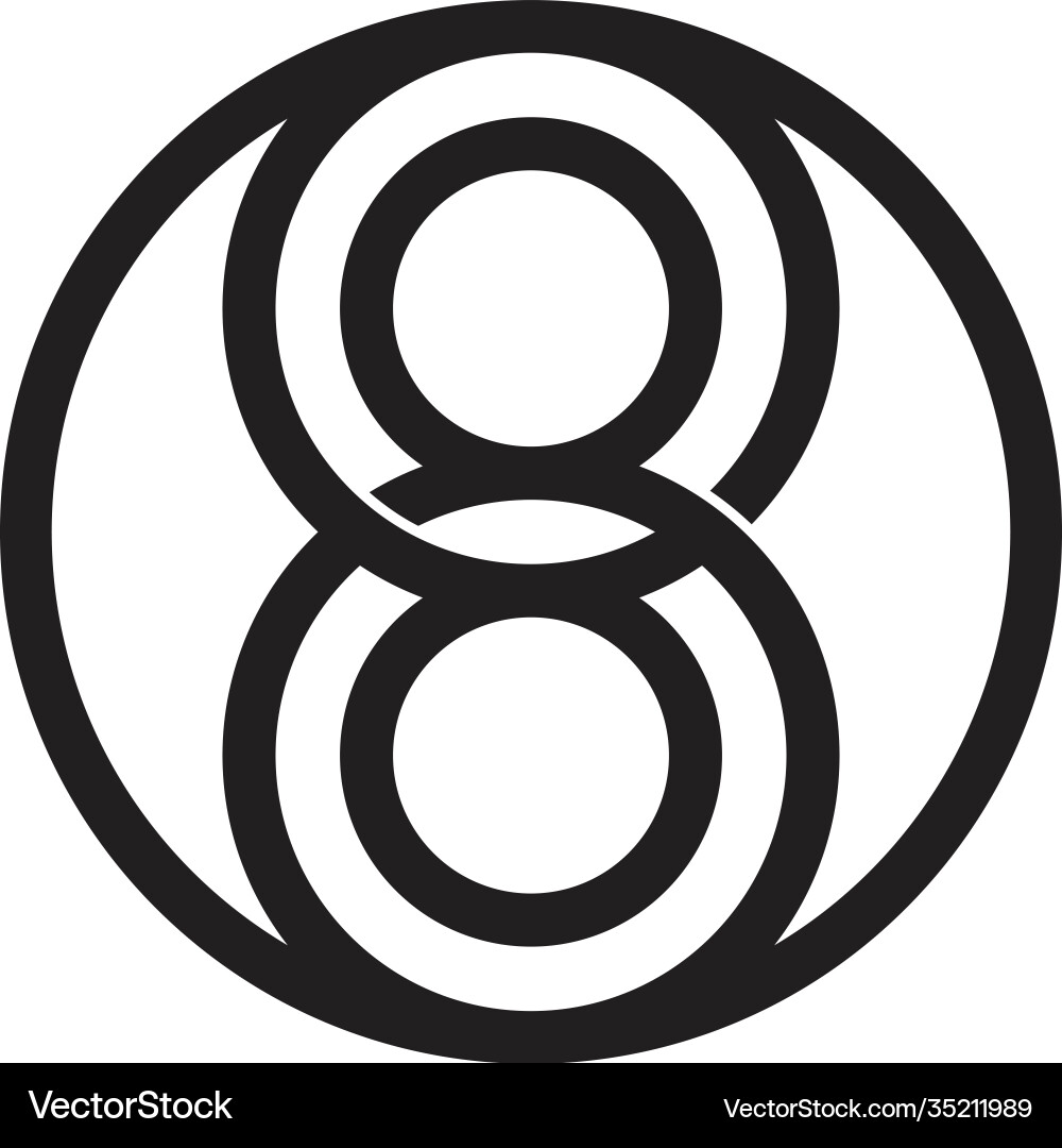 Number 8 linked overlapping circles logo vector image