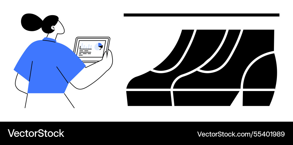 Person analyzing data on tablet with graph and bar Person analyzing data on tablet with graph and bar vector image