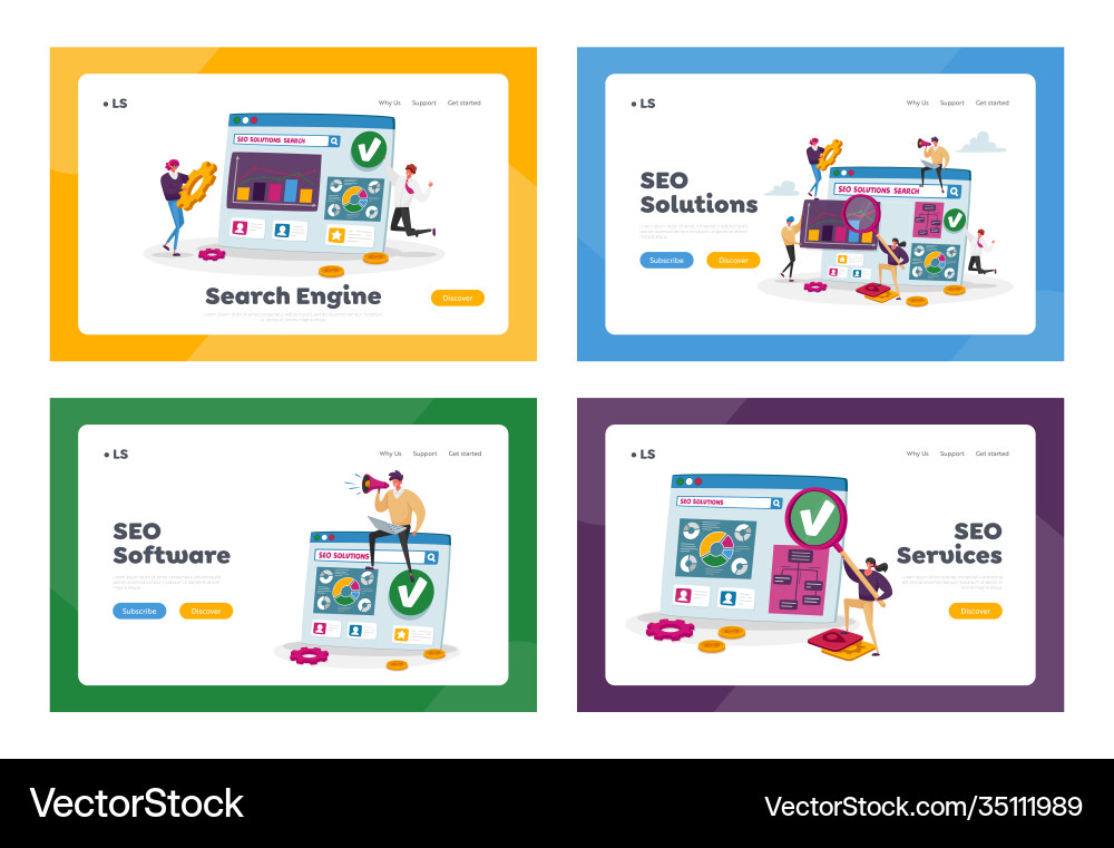 Seo solutions business data analysis landing page Seo solutions business data analysis landing page Vector Image