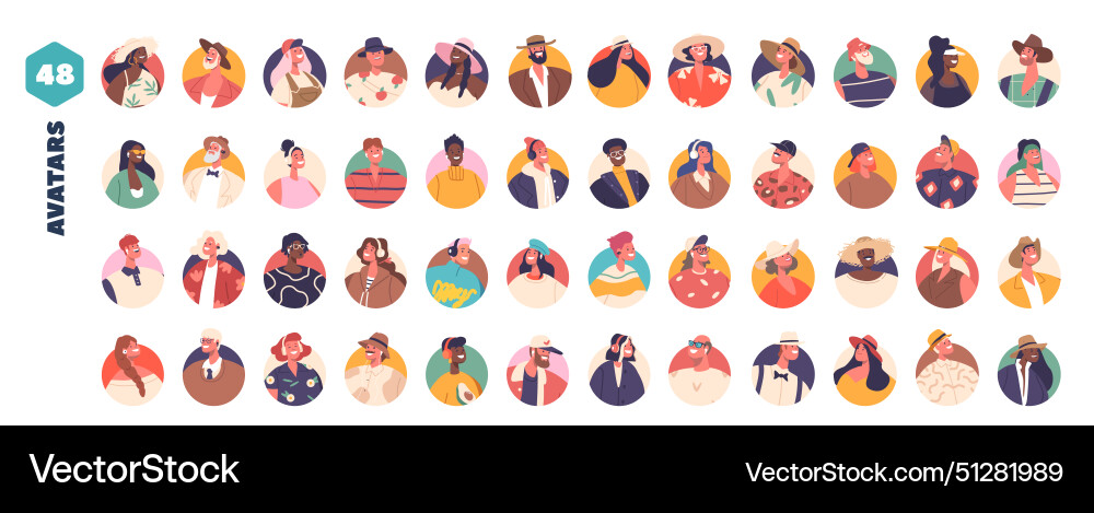 Set of circular avatars displaying diverse range Set of circular avatars displaying diverse range vector image