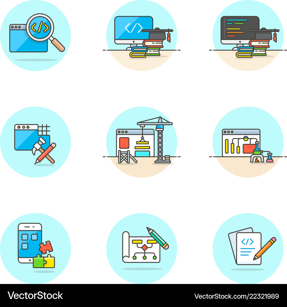 Set von Multicolor Computer-Programmierungs-Icons vektorbild