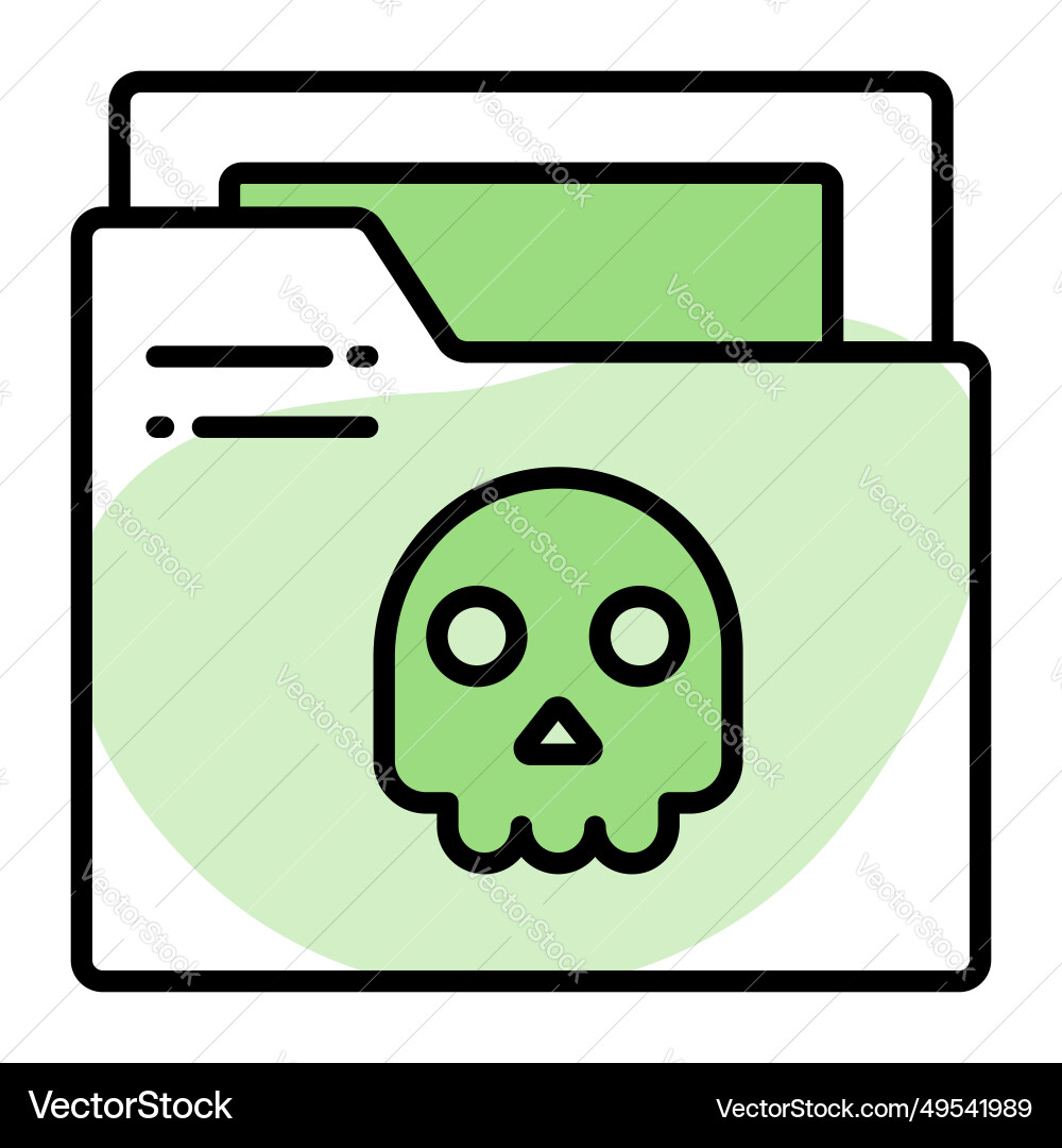 Skull on data folder denoting of infected Vector Image