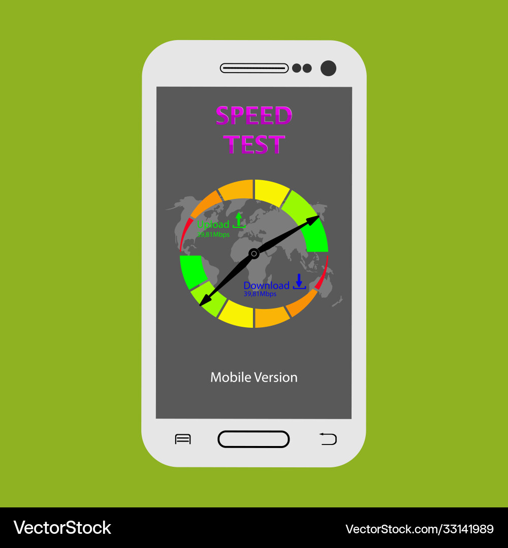 Smartphone screen showing data transfer speed test vector image