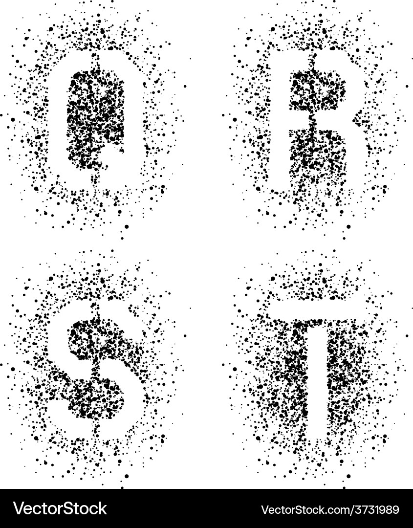 Stencil angular spray font letters q r s t vector image
