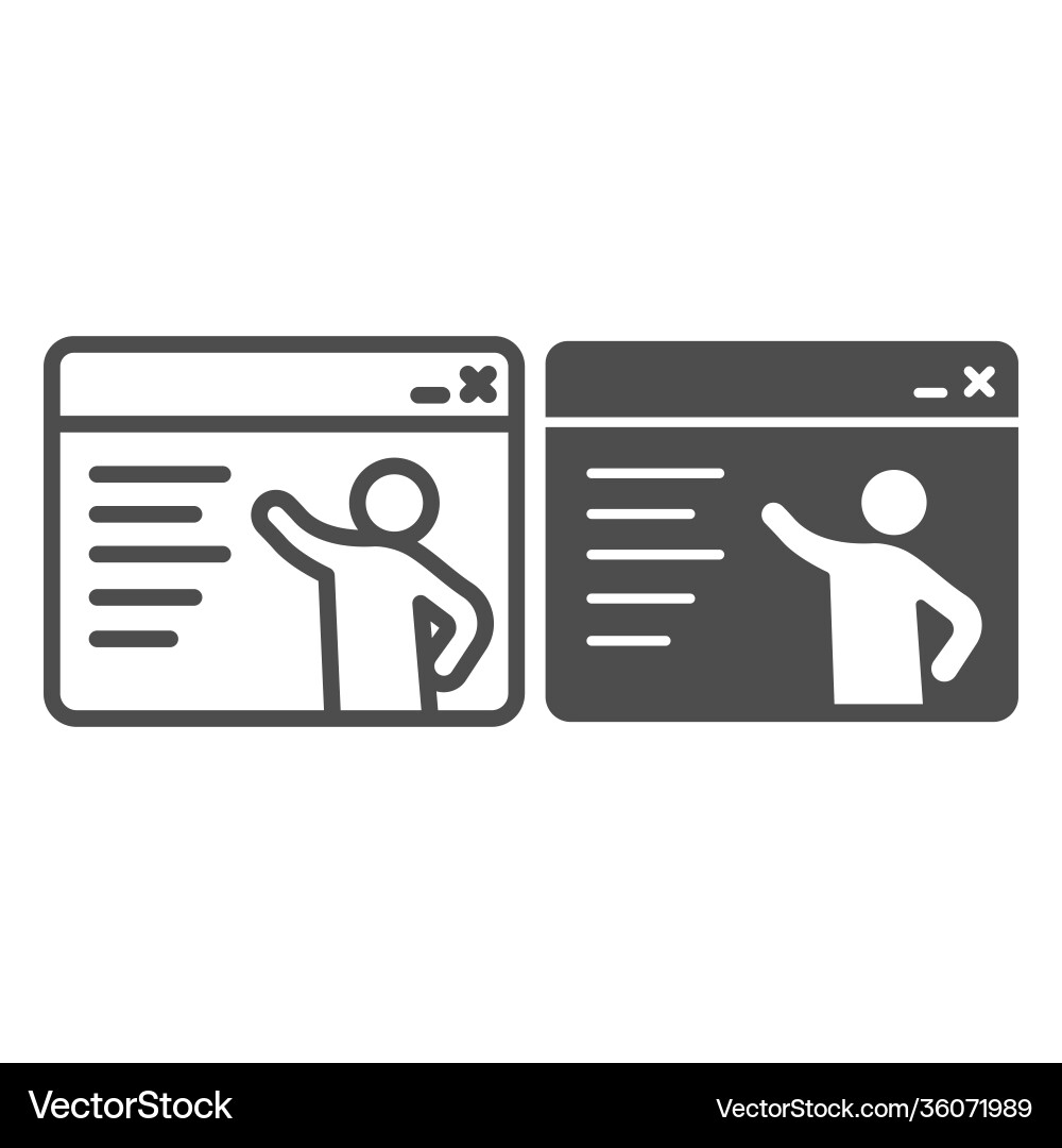Website with text and lecturer line solid icon Website with text and lecturer line solid icon vector image
