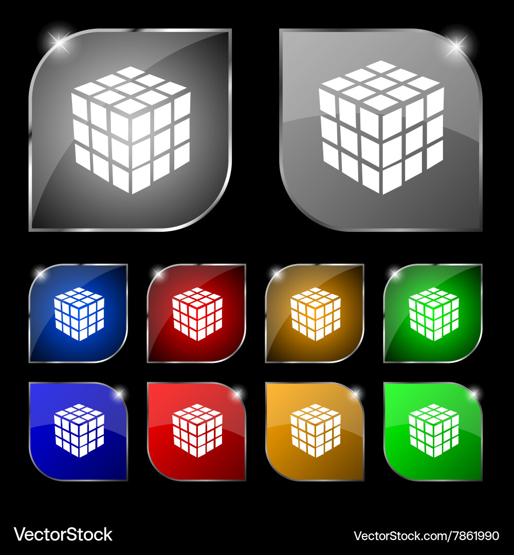 A three sided cube puzzle box in 3d icon sign set vector image
