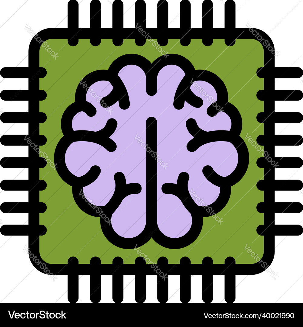 Brain communication processor icon color outline vector image