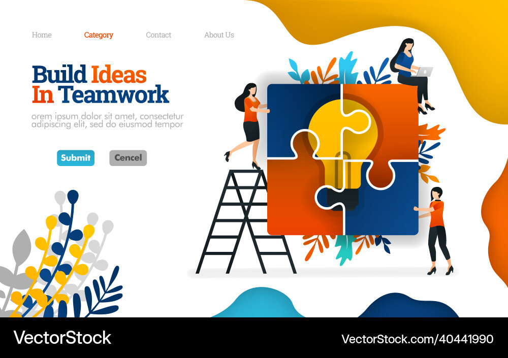 Build ideas in team work assembling puzzles vector image