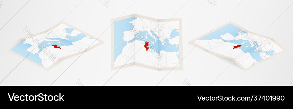 Folded map tunisia in three different versions Folded map tunisia in three different versions Vector Image