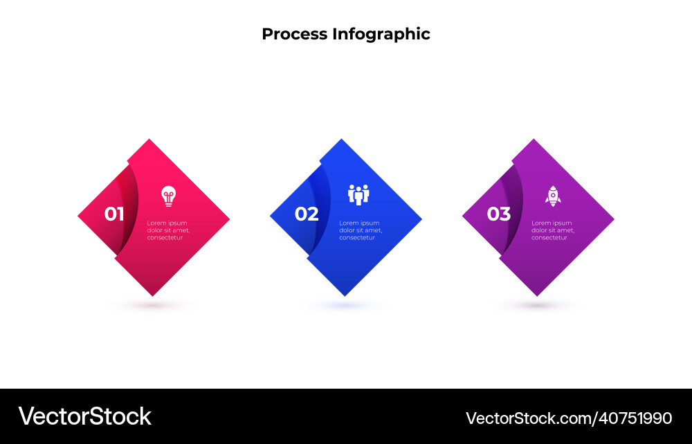 Horizontal progress diagram with three cubes Vector Image