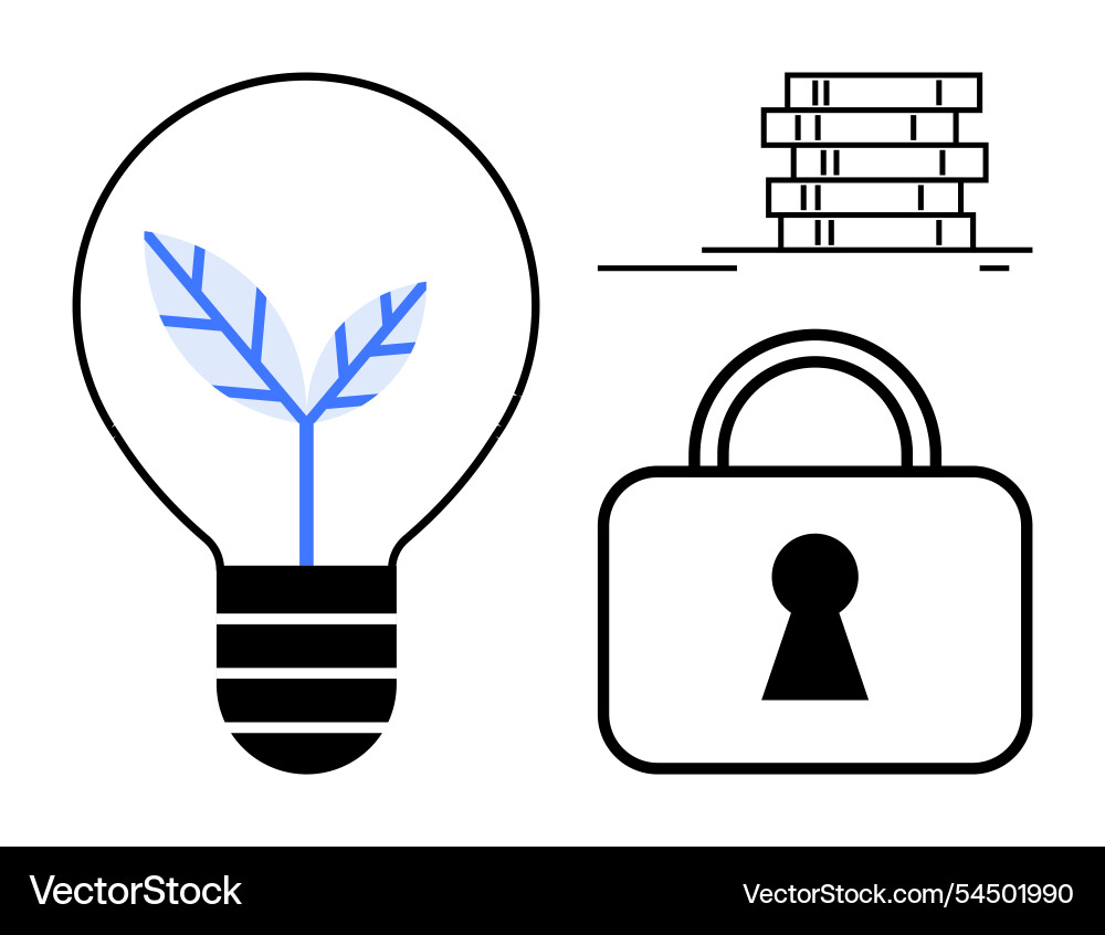 Lightbulb with leaf stack of books and lock Vector Image