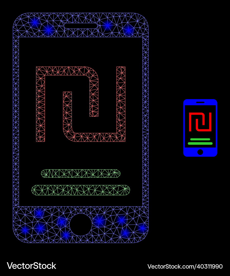 Mesh net mobile shekel account with shiny Mesh net mobile shekel account with shiny vector image