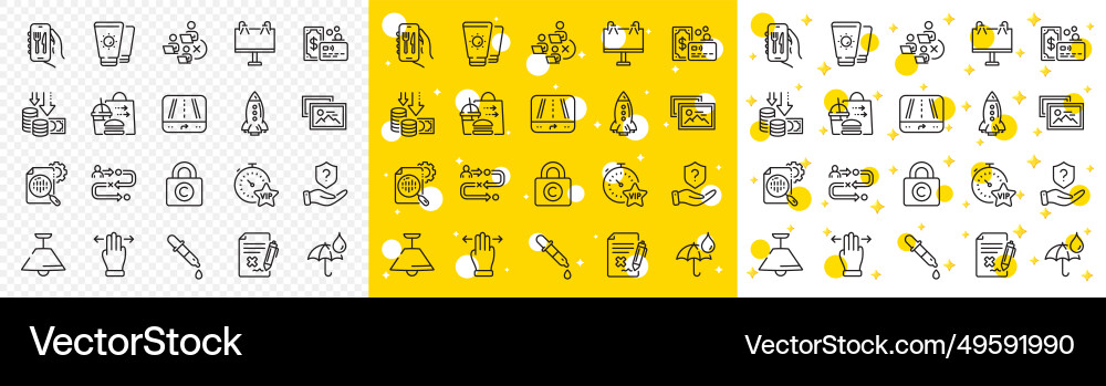 Outline vip timer seo stats and ceiling lamp line vector image