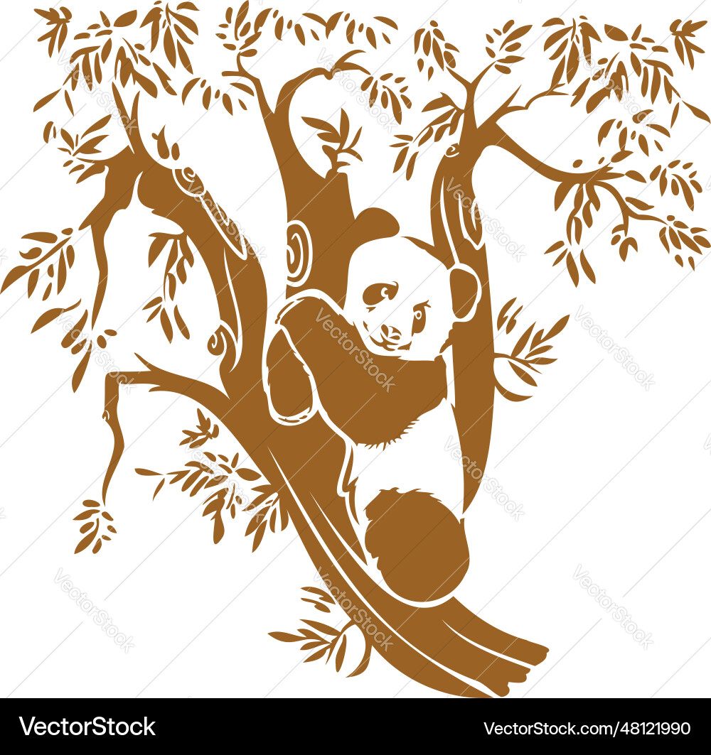 Panda sitting on tree printable stencil art Vector Image