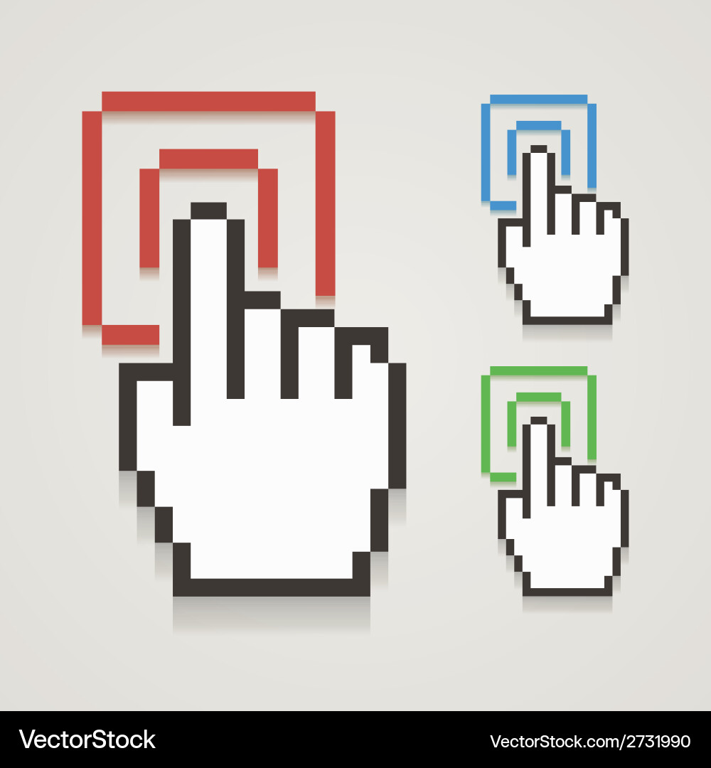 Pixel hand cursor with touching vector image
