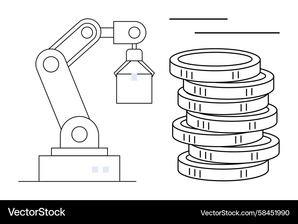 Robotic Arm & Coin Stack - Automation Vector Image