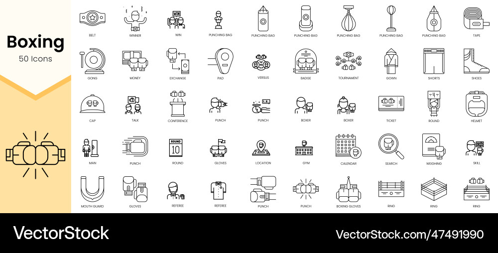Simple outline set of boxing icons linear style Vector Image