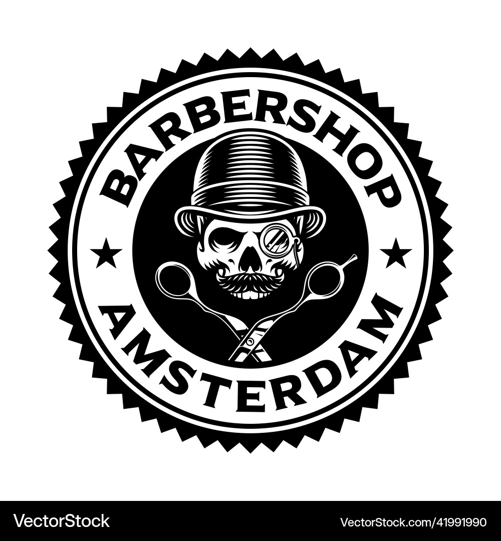 Vintage logo template barbershop with a skull Vector Image
