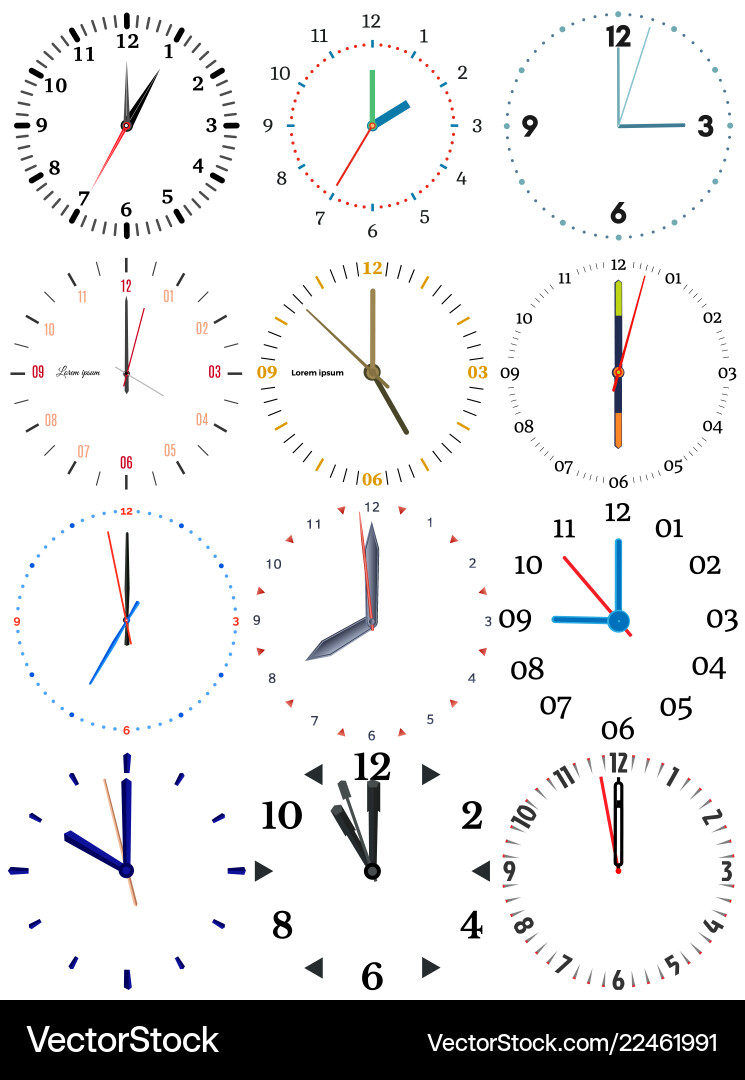 A set of different mechanical clocks Vector Image