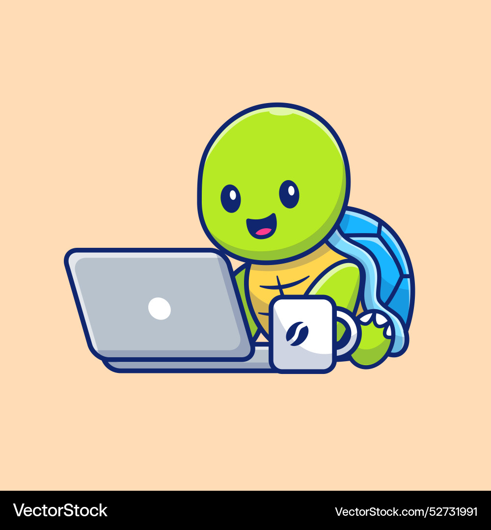 Cute turtle operating laptop cartoon Royalty Free Vector