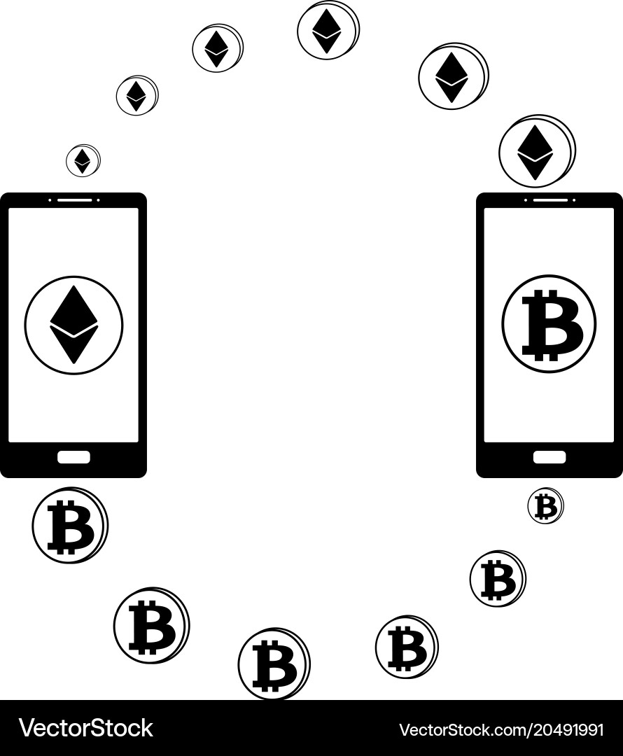 Exchange between ethereum and bitcoin in the phone vector image