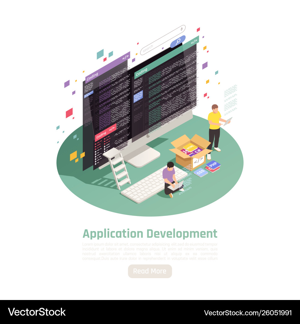 Isometric app dev background vector image
