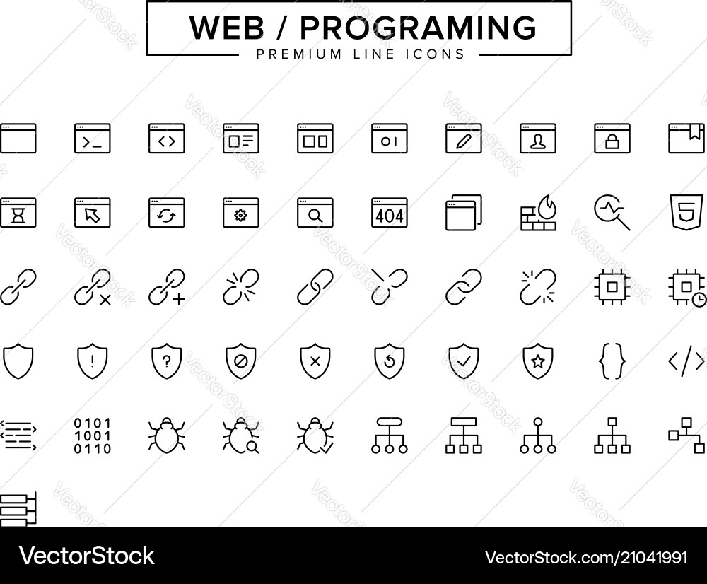 Line Icon Set - Web-Programmierung vektorbild